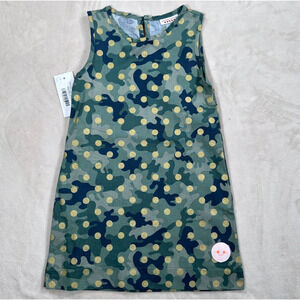 Smiling Button Tunic Dress Girls Size 5 Green Camo Gold Polka Dot New